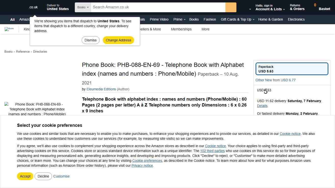 Phone Book: PHB-088-EN-69 - Telephone Book with Alphabet index (names and numbers : Phone/Mobile): Amazon.co.uk: Editions, Eleumedia: 9798453847556: Books