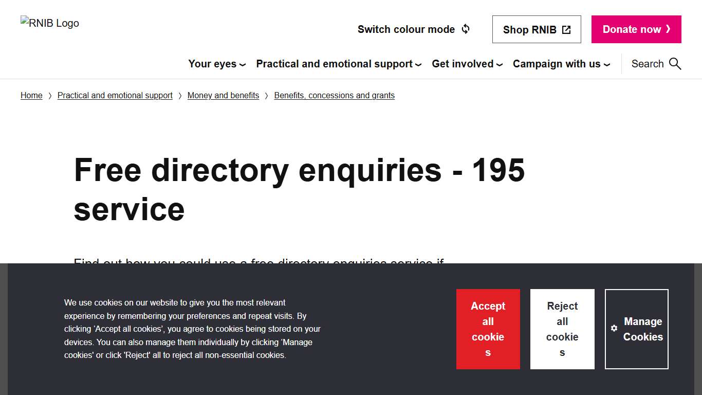 Free directory enquiries - 195 service RNIB RNIB